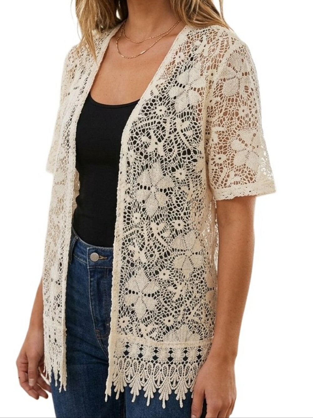 Open-front Floral Crochet Lace Cardigan  NWOT